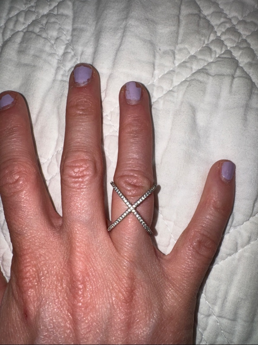 Elegant Silver-Tone Pavé X Cross Ring in Clear Crystal